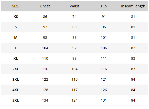 Endurance Size Chart