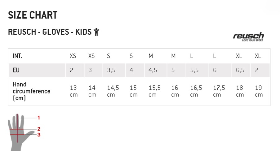 Reusch Junior Size Chart
