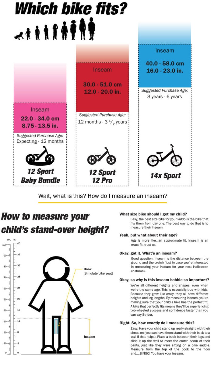 strider bike size chart